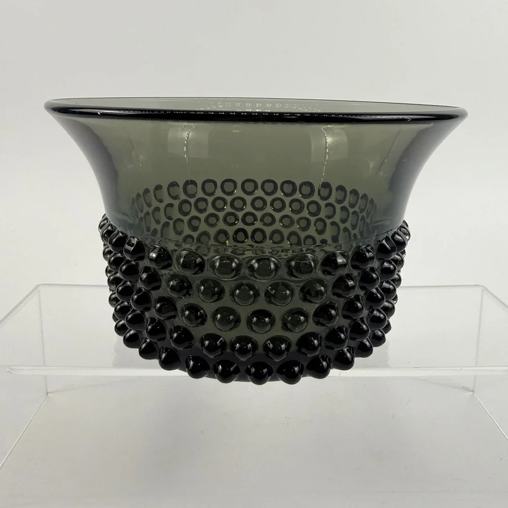 Saara Hopea Nyppylä Smoky Gray Art Glass Bubble Bowl Nuutajärvi Finland